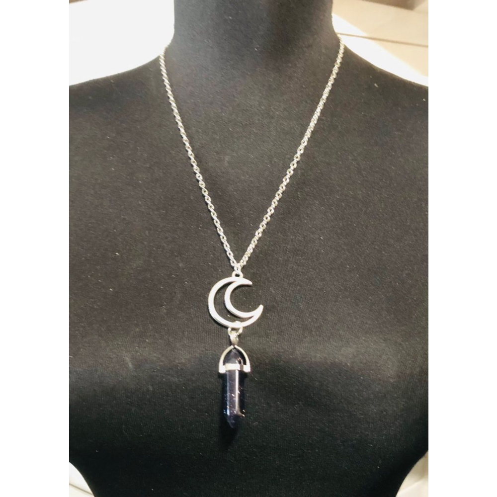 Crystal Moon Stone Chakra Pendant Necklace Silver Jewelry